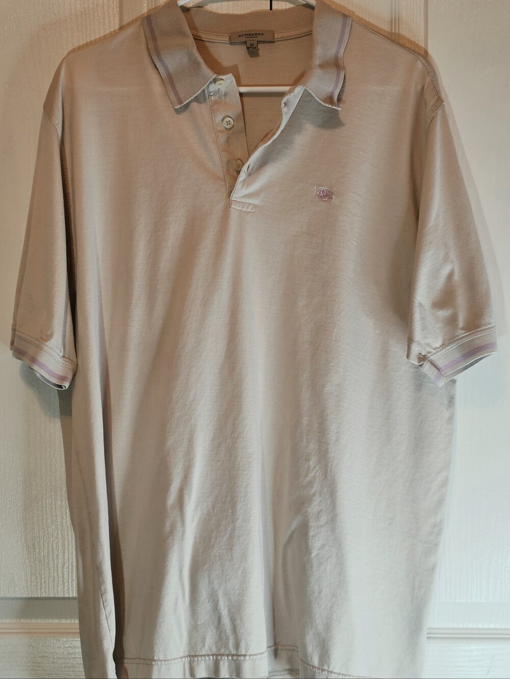 Burberry London Men's XL Tan Polo with Purple Trim